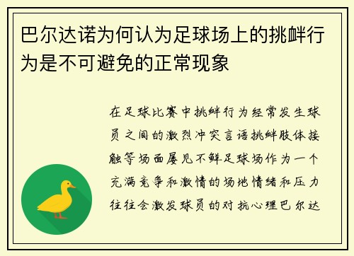 巴尔达诺为何认为足球场上的挑衅行为是不可避免的正常现象
